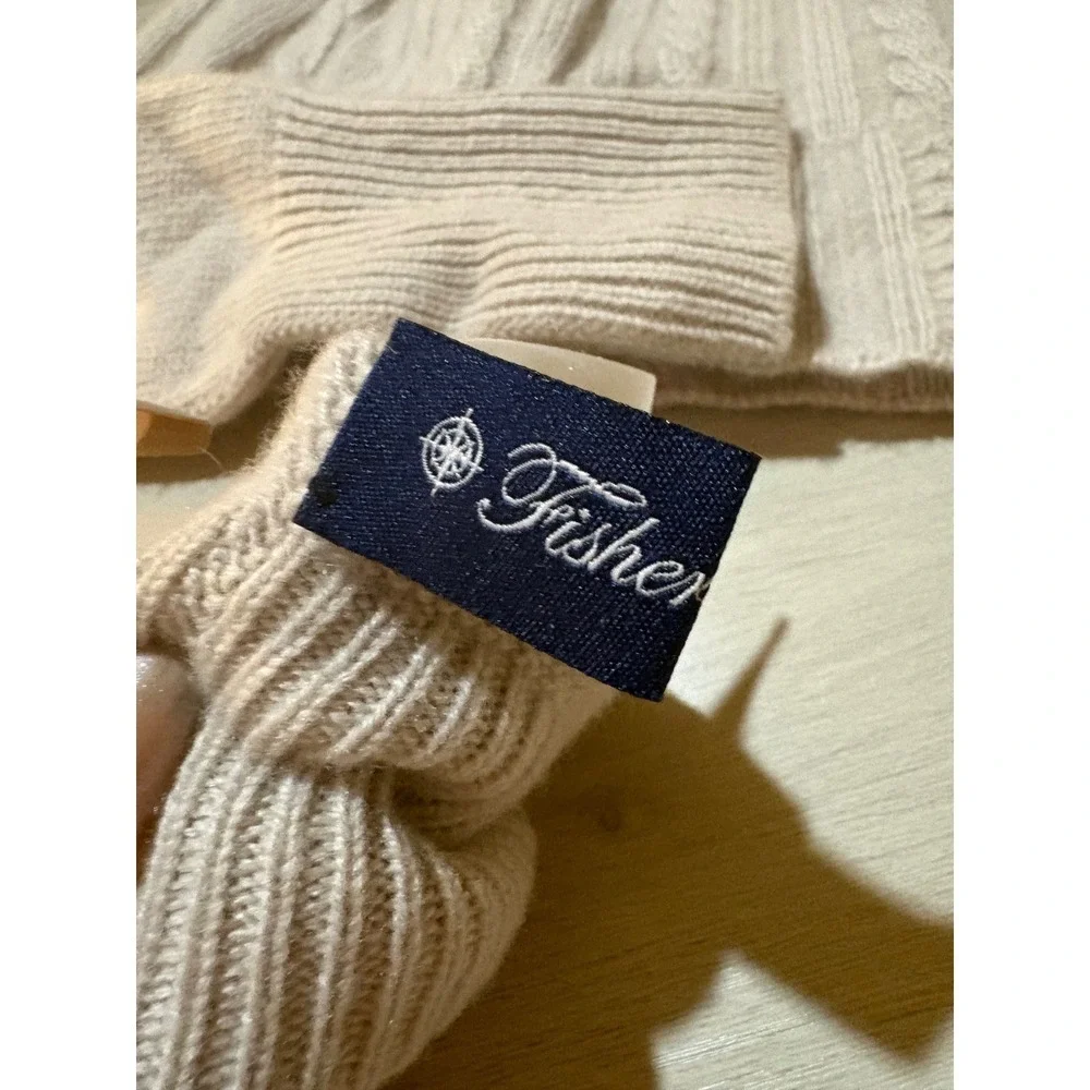 Fisher Finery 100‎ Cashmere Cable Knit Beanie Hat Gloves Set Beige Women OS